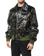Dolce & Gabbana Grüne Bomberjacke mit durchgehendem Reißverschluss und DG-Logo-Print