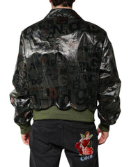 Dolce & Gabbana Grüne Bomberjacke mit durchgehendem Reißverschluss und DG-Logo-Print