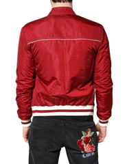 Dolce & Gabbana Rot Weiß Nylon Bomberjacke mit durchgehendem Reißverschluss für Herren
