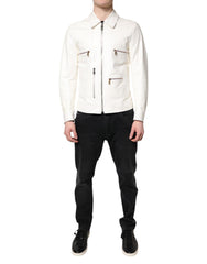 Dolce & Gabbana Weiße Bikerjacke mit Kragen und durchgehendem Reißverschluss