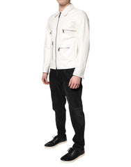 Dolce & Gabbana Weiße Bikerjacke mit Kragen und durchgehendem Reißverschluss