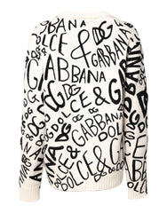 Dolce & Gabbana Damen Pullover Sweater mit weißem und schwarzem Logo-Print