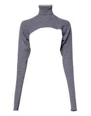Dolce & Gabbana Grauer Wollstrick-Rollkragenpullover, bauchfreies Oberteil