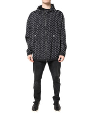 Dolce & Gabbana Windbreakerjacke mit Kapuze und Herz-Print in Schwarz