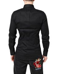Dolce & Gabbana Schwarzes GOLD Baumwolle Langarm-Hemdblusenkleid