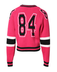 Dolce & Gabbana Rosa Baumwoll-Strickpullover mit Logo-Print