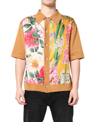 Dolce & Gabbana Braunes geblümtes T-Shirt mit Kragen und kurzen Ärmeln