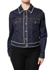 Dolce & Gabbana Blaue Jeansjacke aus Baumwolle mit Kristallverzierung