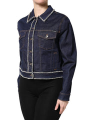Dolce & Gabbana Blaue Jeansjacke aus Baumwolle mit Kristallverzierung
