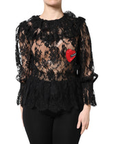 Dolce & Gabbana Black Cotton Floral Lace Women Blouse Top
