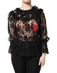 Dolce & Gabbana Black Cotton Floral Lace Women Blouse Top
