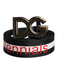Dolce & Gabbana Schwarzer Baumwollgürtel mit Logo-Print und DG-Schnalle