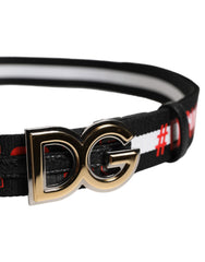 Dolce & Gabbana Schwarzer Baumwollgürtel mit Logo-Print und DG-Schnalle