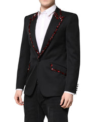 Dolce & Gabbana Schwarzer SICILIA Mantelblazer mit Kristallverzierung
