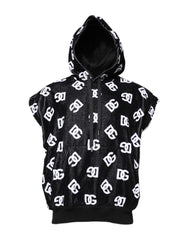 Dolce & Gabbana Schwarzer ärmelloser Kapuzenpullover aus DG Baumwolle