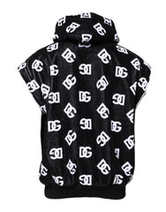 Dolce & Gabbana Schwarzer ärmelloser Kapuzenpullover aus DG Baumwolle