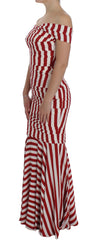 Dolce & Gabbana Rot Weißes Seiden-Stretch-Kleid