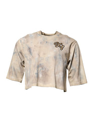 Dolce & Gabbana Beiges Batik-Cropped T-Shirt mit DG-Stickerei