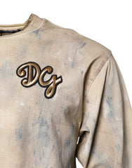 Dolce & Gabbana Beiges Batik-Cropped T-Shirt mit DG-Stickerei