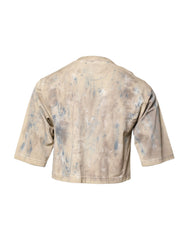 Dolce & Gabbana Beiges Batik-Cropped T-Shirt mit DG-Stickerei
