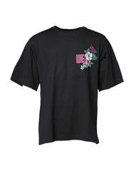 Dolce & Gabbana Schwarzes T-Shirt mit Blumenmuster und Rundhalsausschnitt