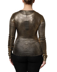 Dolce & Gabbana Gold Langarm-Pullover mit Rundhalsausschnitt