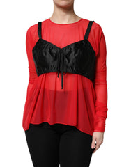 Dolce & Gabbana Rot Schwarzes Bustier-Detail Langarm-Top
