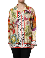 Dolce & Gabbana Seidentop mit langen Ärmeln und mehrfarbigem Gemüseprint