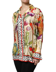 Dolce & Gabbana Seidentop mit langen Ärmeln und mehrfarbigem Gemüseprint