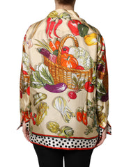 Dolce & Gabbana Seidentop mit langen Ärmeln und mehrfarbigem Gemüseprint