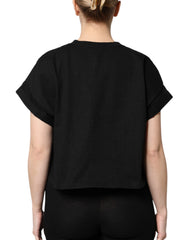 Dolce & Gabbana Schwarzes Baumwoll-T-Shirt mit kurzen Ärmeln und Print