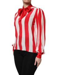 Dolce & Gabbana Red White Stripes Ascot Collar Blouse Top
