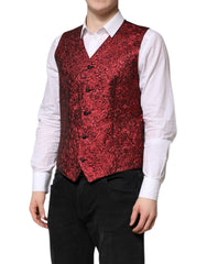 Dolce & Gabbana Rote florale Brokat Formal Herren Weste