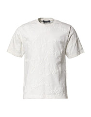 Dolce & Gabbana Weißes Baumwoll-T-Shirt mit geprägtem Logo und Rundhalsausschnitt