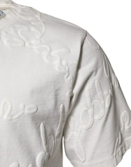 Dolce & Gabbana Weißes Baumwoll-T-Shirt mit geprägtem Logo und Rundhalsausschnitt