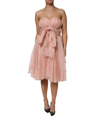 Dolce & Gabbana Pinkes Seidenchiffon A-Linien Falten-Midi-Kleid