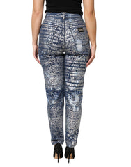 Dolce & Gabbana Blue Washed Print High Waist Denim Jeans