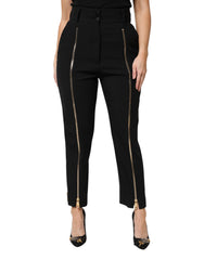 Dolce & Gabbana Black Wool High Waist Zipper Tapered Pants