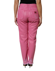 Dolce & Gabbana Pink Tattered Mid Waist Tapered Denim Jeans