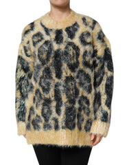 Dolce & Gabbana Pullover mit Leopardenmuster, mehrfarbig, aus Mohair, Rundhalsausschnitt
