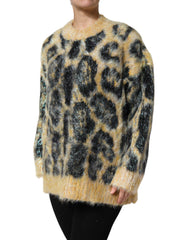 Dolce & Gabbana Pullover mit Leopardenmuster, mehrfarbig, aus Mohair, Rundhalsausschnitt
