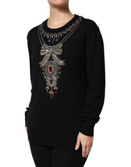 Dolce & Gabbana Schwarzer Kaschmirpullover mit Kristallverzierung