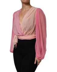 Dolce & Gabbana Pinke Bluse mit tiefem V-Ausschnitt und langen Ärmeln