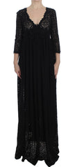Dolce & Gabbana Schwarzes gestricktes Maxi-Kleid Ricamo in voller Länge