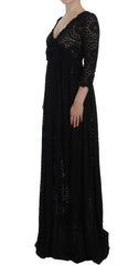 Dolce & Gabbana Schwarzes gestricktes Maxi-Kleid Ricamo in voller Länge