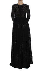Dolce & Gabbana Schwarzes gestricktes Maxi-Kleid Ricamo in voller Länge