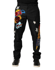 Dolce & Gabbana Schwarze Herrenhose mit grafischer Stickerei