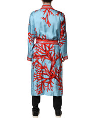 Dolce & Gabbana Blauer Rot Korallen-Print Wickel-Morgenmantel Jacke