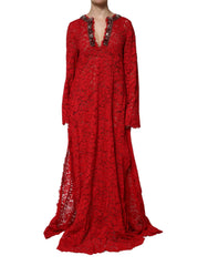 Dolce & Gabbana rotes florales Spitzenkleid mit Strasssteinen