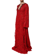 Dolce & Gabbana rotes florales Spitzenkleid mit Strasssteinen